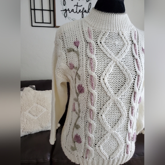Kimberly Hope NWT Vintage 90's Boho Chic Floral Embroidered Sweater Size M - Picture 4 of 12